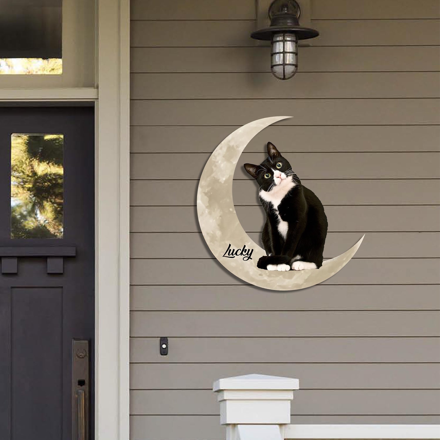 Tuxedo Cat And Moon Funny Personalized Photo And Name Cut Metal Sign, Custom Christmas Gift Wall Decoration For Cat Lovers Laser Cut Metal Signs Custom Gift Ideas