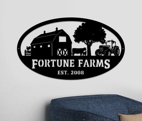 Personalized Farm Scene With Established Date Oval Metal Sign Metal Sign Farm Sign Outdoor Sign Personalised Sign Farmhouse Decor Laser Cut Metal Signs Custom Gift Ideas