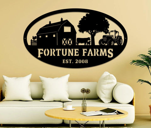 Personalized Farm Scene With Established Date Oval Metal Sign Metal Sign Farm Sign Outdoor Sign Personalised Sign Farmhouse Decor Laser Cut Metal Signs Custom Gift Ideas