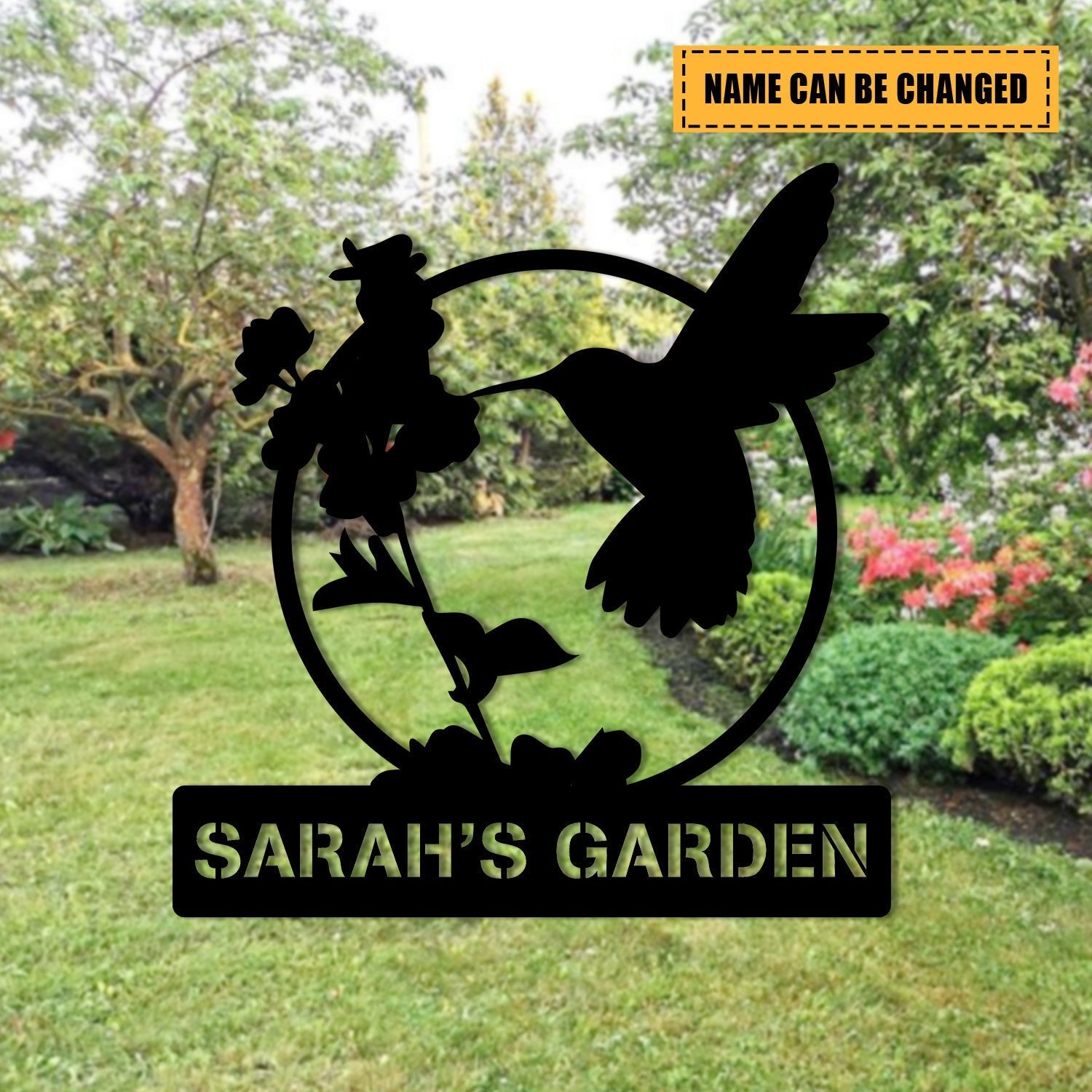 Personalized Hummingbird Metal Garden Sign, Outdoor Garden Stake, Home Decor, Metal Laser Cut Metal Signs Custom Gift Ideas