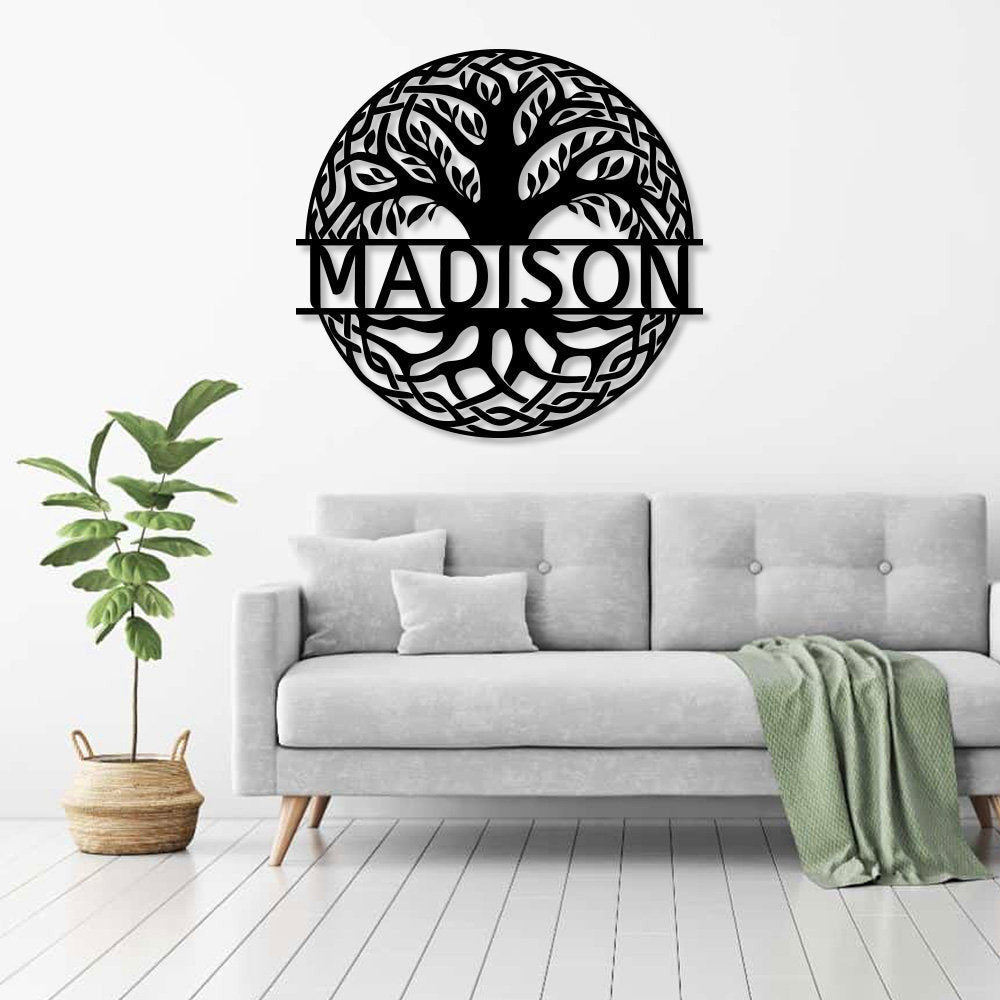 Personalized Tree Metal Sign, Housewarming Gift, Metal Monogram Sign, Door Hanger, Last Name Sign, Metal Wall Art, Wedding Gift Laser Cut Metal Signs Custom Gift Ideas