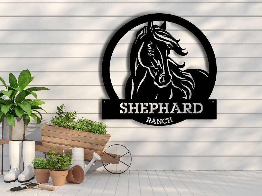 Custom Horse Sign, Metal Name Sign, Metal Sign, Personalized Metal Horse Sign, Farmhouse Decor, Outdoor Family Name Sign, Outdoor Decor Laser Cut Metal Signs Custom Gift Ideas