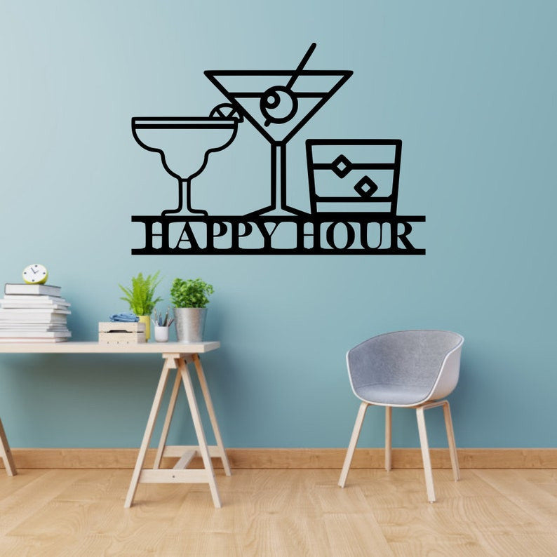 Wine glasses happy hour Cut Metal Sign Laser Cut Metal Signs Custom Gift Ideas