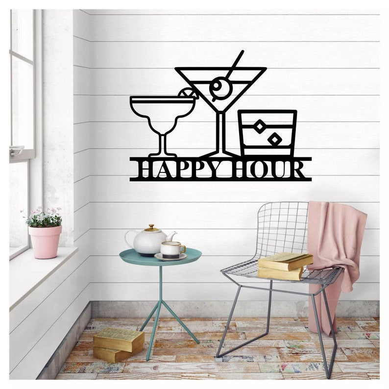 Wine glasses happy hour Cut Metal Sign Laser Cut Metal Signs Custom Gift Ideas