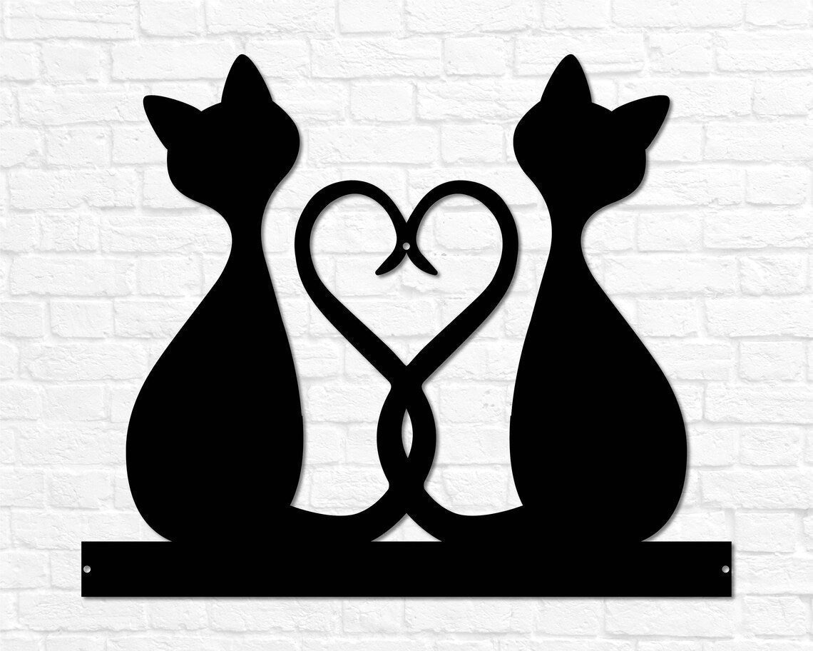 Two Cats With Heart for Cat Lovers Wall Art Decor Cut Metal Sign Laser Cut Metal Signs Custom Gift Ideas