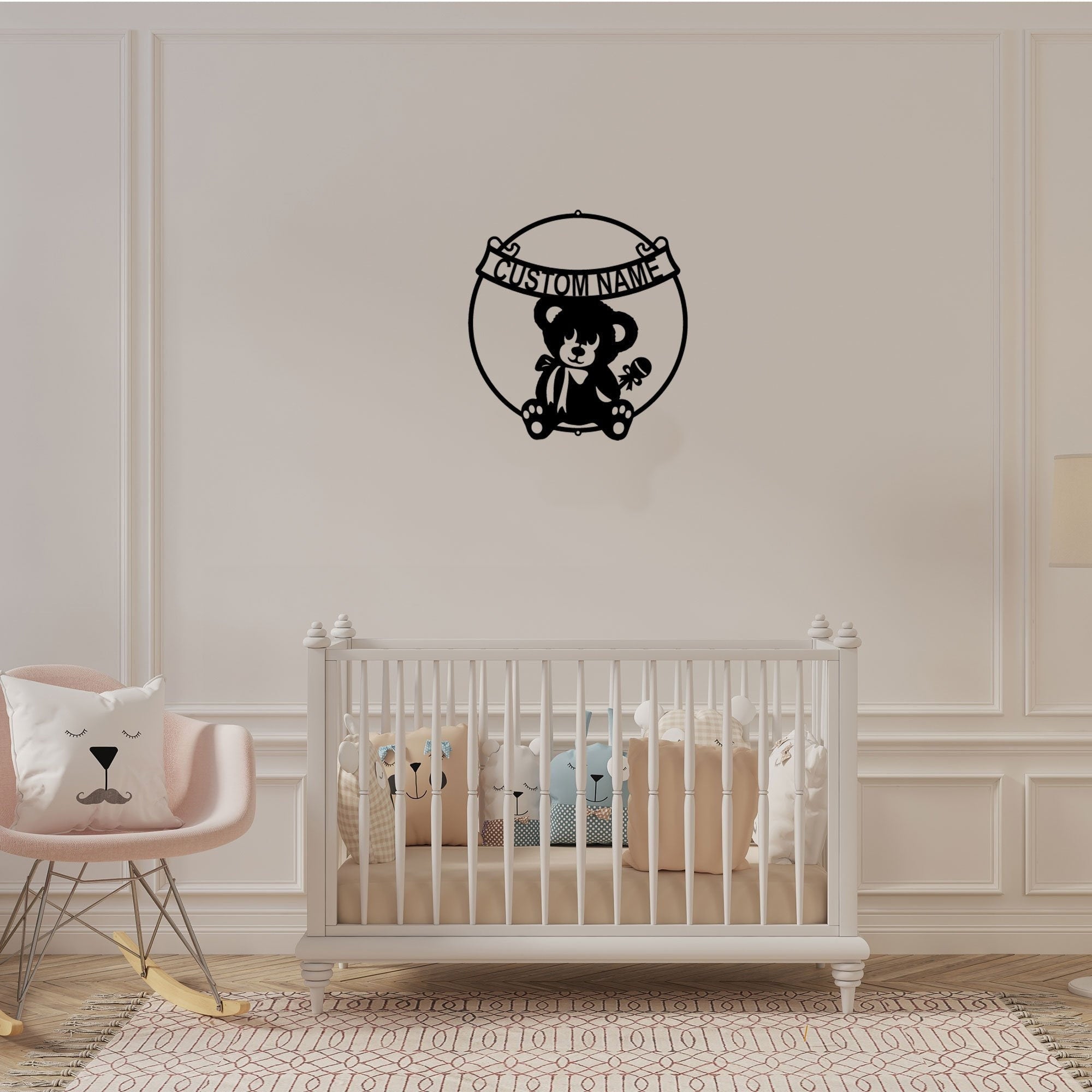 Teddy Bear Baby Banner Personalized Indoor Outdoor Steel Wall Sign Art Unique Baby Shower Nursery Decor Gift For New Mom Child Bedroom Laser Cut Metal Signs Custom Gift Ideas