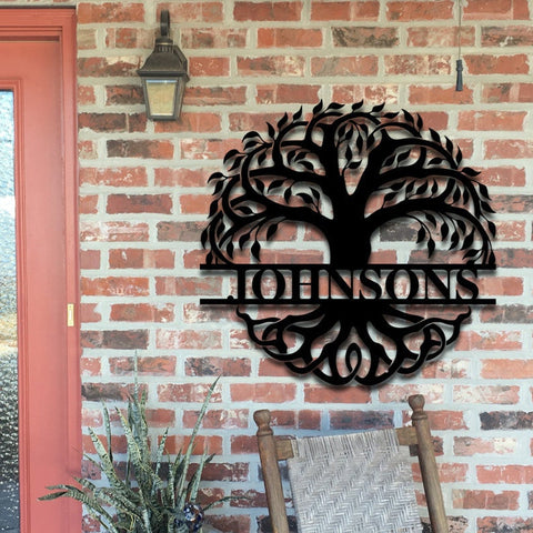 Custom Family Last Name Tree of Life Monogram Personalized Metal House Sign