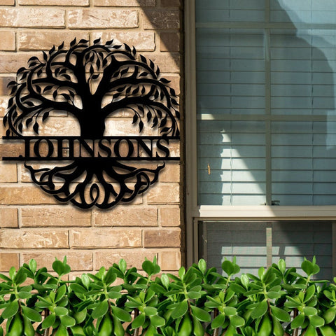 Custom Family Last Name Tree of Life Monogram Personalized Metal House Sign