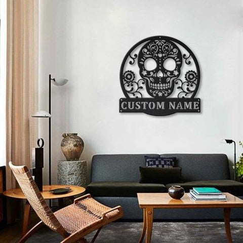 Personalized Sugar Skull Metal Sign Art, Custom Sugar Skull Monogram Metal Sign, Sugar Skull Gifts Funny, Hobbie Gift, Birthday Gift Laser Cut Metal Signs Custom Gift Ideas