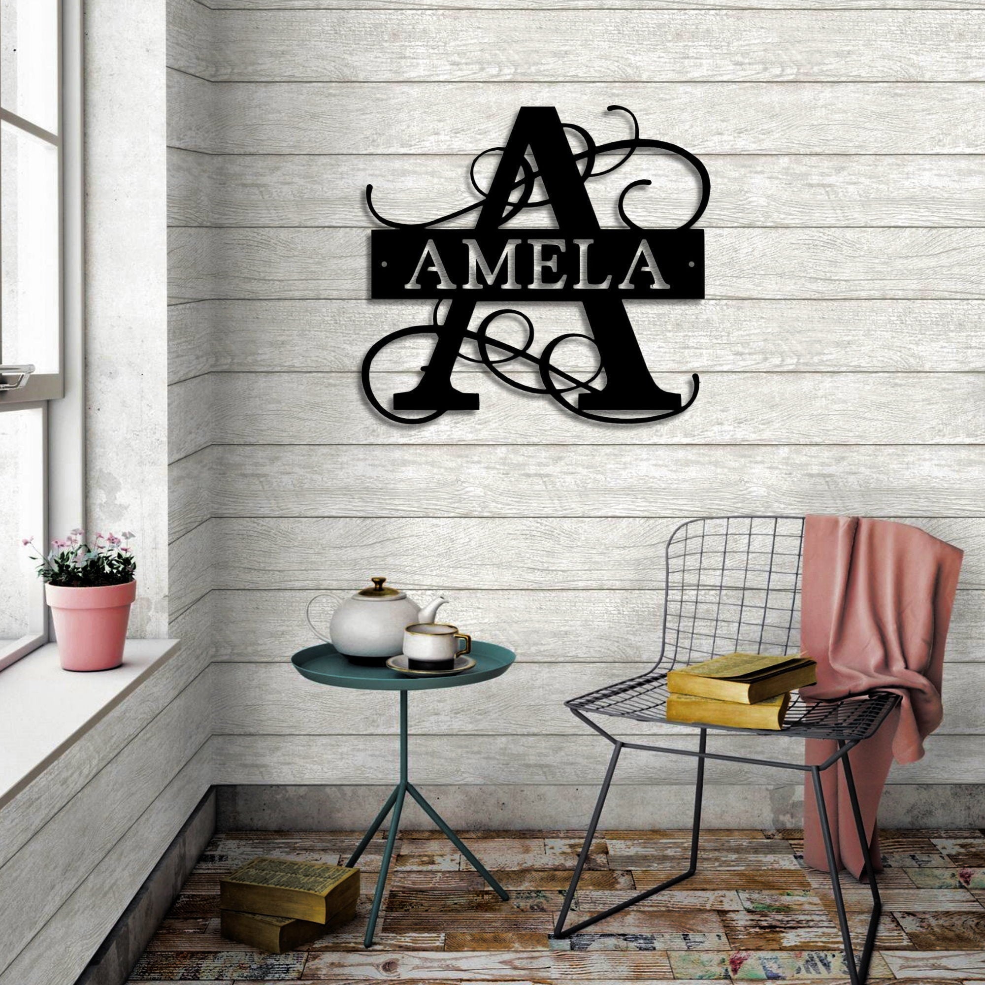 Personalized Regal Block Monogram Family Name Sign Rustic Farmhouse Decor Wedding, Anniversary, Or Housewarming Gift Metal Wall Art Laser Cut Metal Signs Custom Gift Ideas