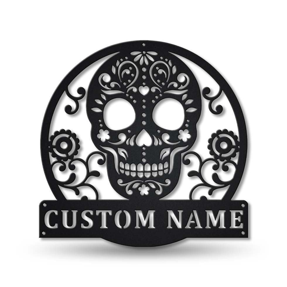Personalized Sugar Skull Metal Sign Art, Custom Sugar Skull Monogram Metal Sign, Sugar Skull Gifts Funny, Hobbie Gift, Birthday Gift Laser Cut Metal Signs Custom Gift Ideas