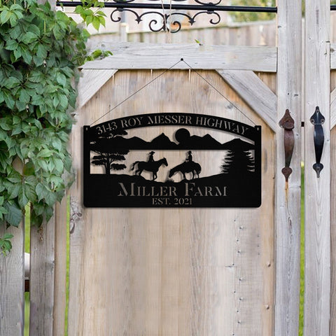 Personalized Metal Horse Rider Sign Monogram, Custom Outdoor Farm, Farmhouse, Metal Laser Cut Metal Signs Custom Gift Ideas