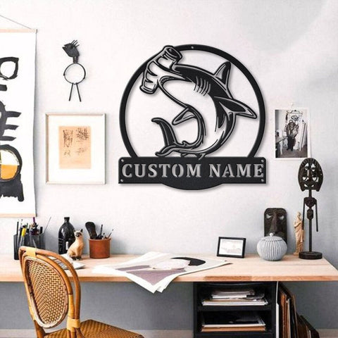 Personalized Hammerhead Shark Metal Sign Art, Custom Shark Monogram Metal Sign, Birthday Gift, Animal Funny, Father's Day Gift, Laser Cut Metal Signs Custom Gift Ideas