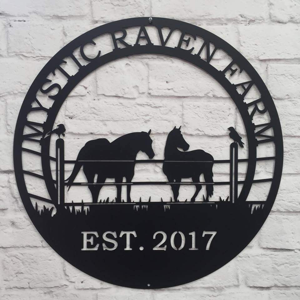 Raven Horse Ranch Sign, Cut Metal Sign, Metal Wall Art, Metal House Sign Laser Cut Metal Signs Custom Gift Ideas