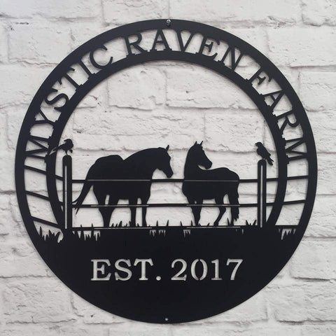 Raven Horse Ranch Sign, Cut Metal Sign, Metal Wall Art, Metal House Sign Laser Cut Metal Signs Custom Gift Ideas