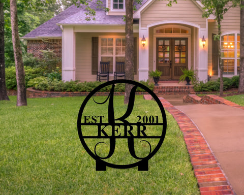 Round Personalized Metal Monogram Sign. Wedding Gift. Family Name Established Sign. Outdoor Name Sign. Last Name Sign. Front Door Sign Laser Cut Metal Signs Custom Gift Ideas