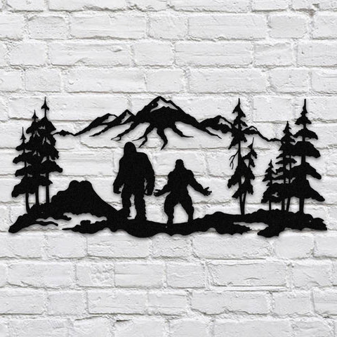 Two Bigfoots Mountain Metal Sign, Man Cave Decoration Laser Cut Metal Signs Custom Gift Ideas