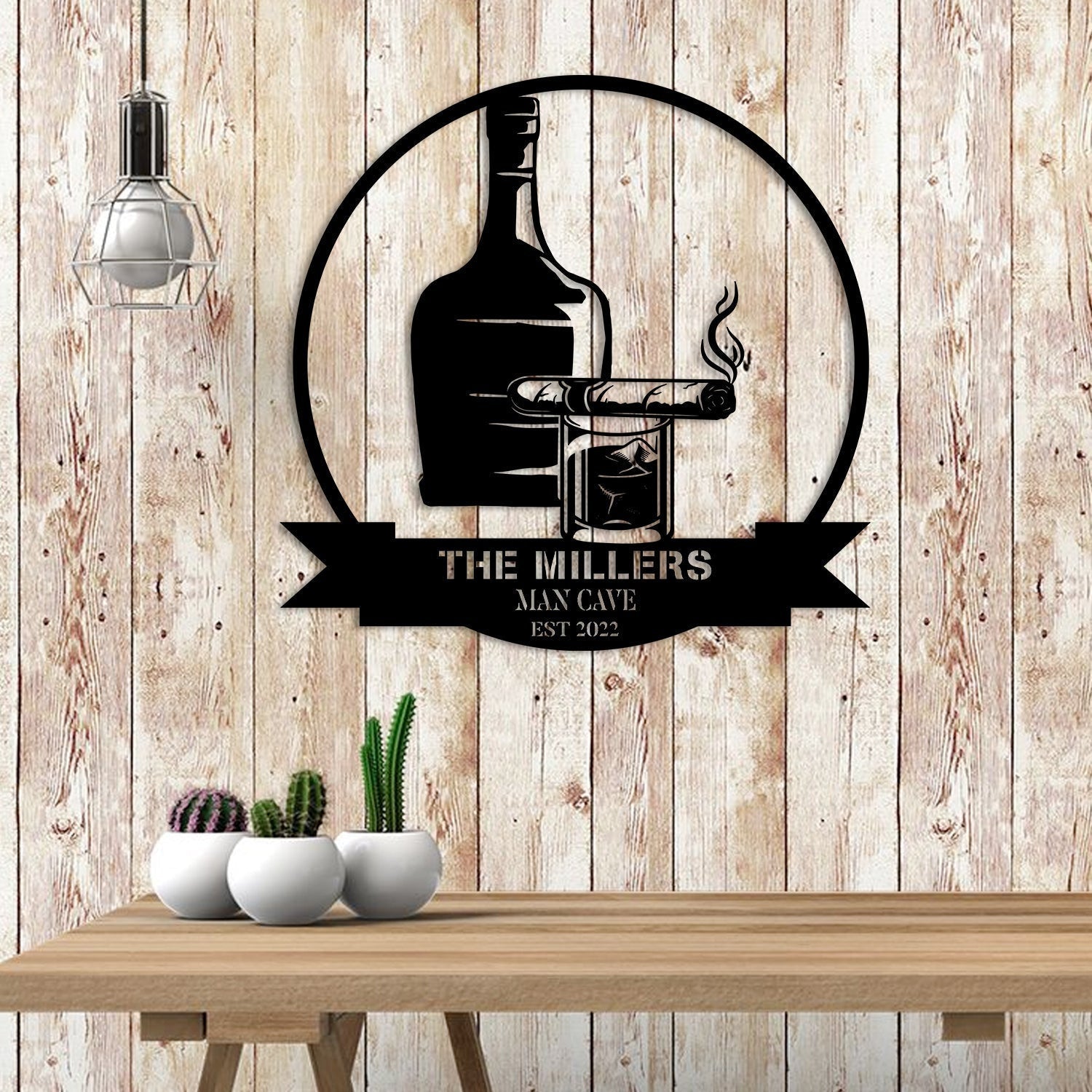 Personalized Whiskey And Cigarette Man Cave Metal Sign, Father's Day Gift Laser Cut Metal Signs Custom Gift Ideas