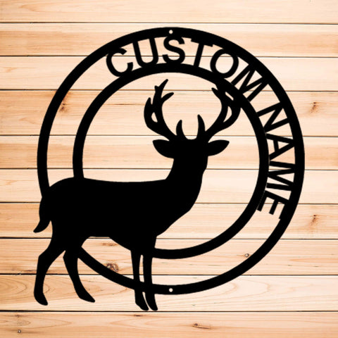 Stag Monogram Personalized Indoor Outdoor Steel Wall Sign Art Father's Day Dad Husband Grandfather Son Brother Man Cave Garage Laser Cut Metal Signs Custom Gift Ideas