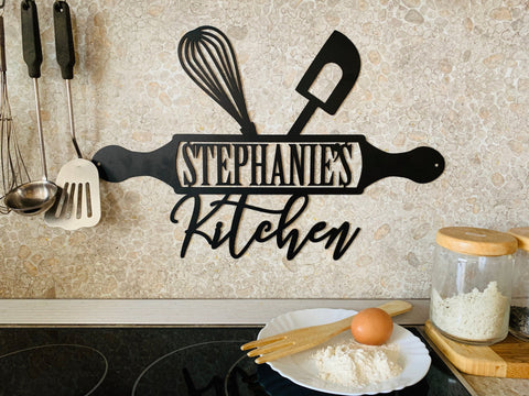 Personalized Metal Sign For Kitchen Custom Kitchen Name Sign Wall Art Decor Housewarming Cooking Lover Gift Mom's Kitchen Gift For Grandma Laser Cut Metal Signs Custom Gift Ideas