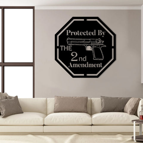 Protected By The 2nd Amendment Gun Veteran Metal Sign, Metal Laser Cut Metal Signs Custom Gift Ideas