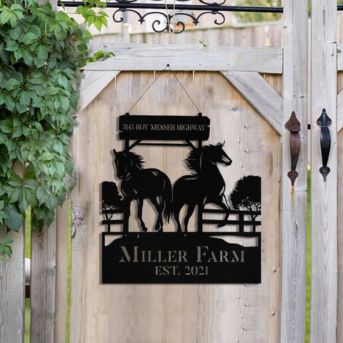 Metal Horse Sign Monogram, Custom Outdoor Ranch, Stable, Acres, Wall Decor Gift, Metal Laser Cut Metal Signs Custom Gift Ideas