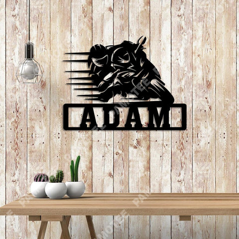 Custom Name Biker Racing Metal Art, Wall Decor For Garage, Metal Laser Cut Metal Signs Custom Gift Ideas
