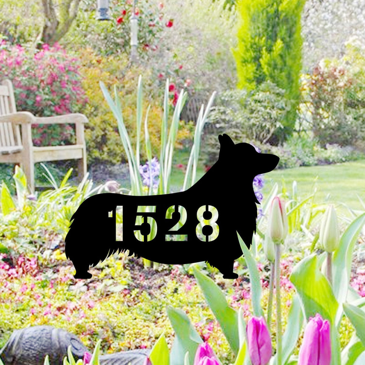 Custom Address Number Corgi Dog Metal Yard Sign, Front Door Steel Sign, Gift For Corgi Lovers, Metal Laser Cut Metal Signs Custom Gift Ideas