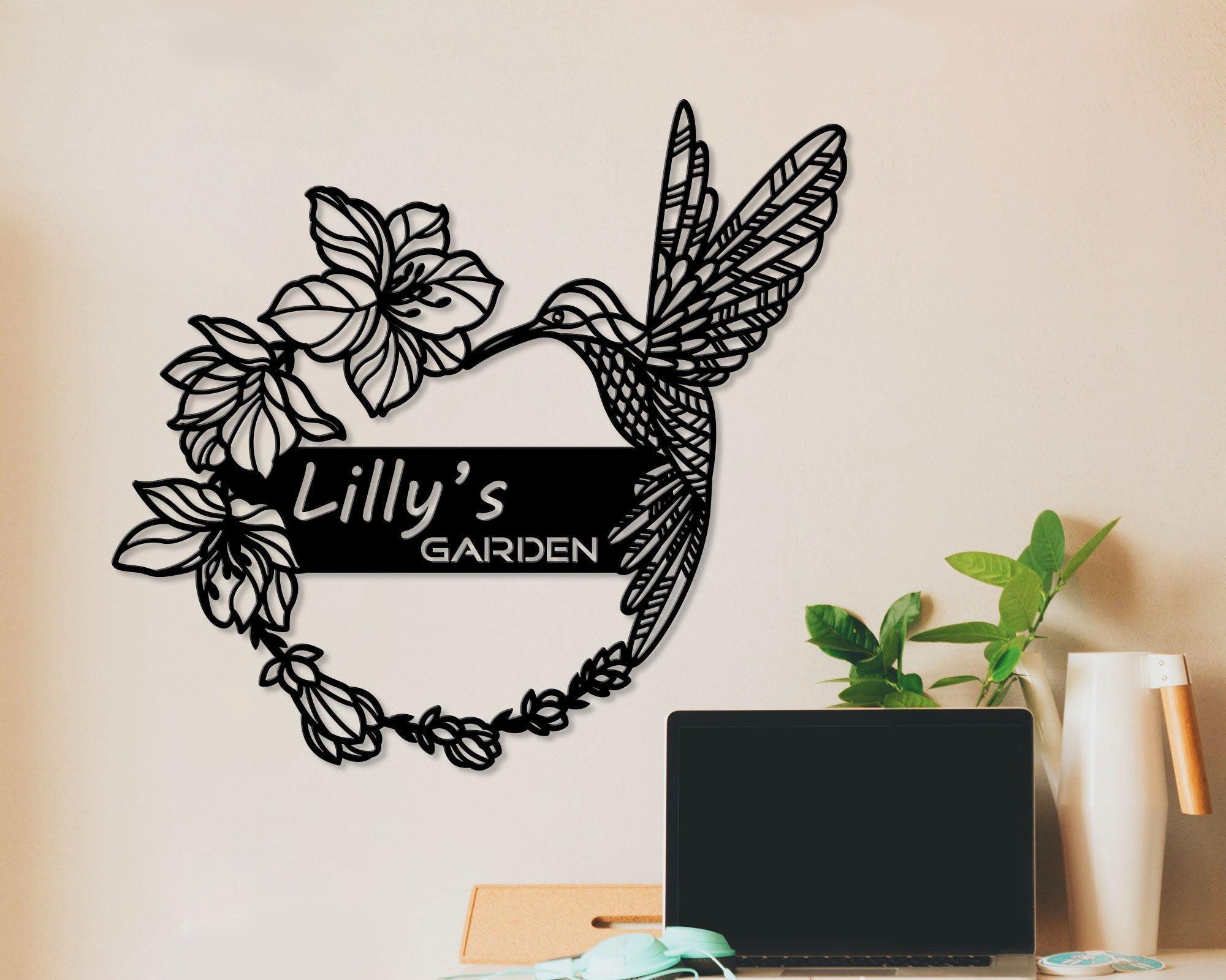 Personalized Flower Garden Name Sign Custom Metal Wall Art Gift, Decorative Hanging, Outdoor Decor, Flower Sign Plaque, Garden, Father's Day, Laser Cut Metal Signs Custom Gift Ideas