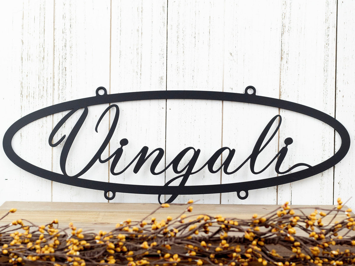 Custom Family Name Oval Metal Sign, Matte Black6.laser Cut, Steel, Name Sign, Custom Name Sign, Last Name, Laser Cut Metal Signs Custom Gift Ideas