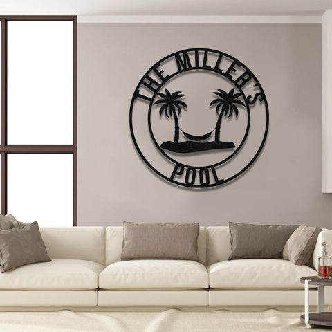 Personalized Family Name Pool Bar Metal Sign Monogram, Custom Outdoor House, Metal Laser Cut Metal Signs Custom Gift Ideas