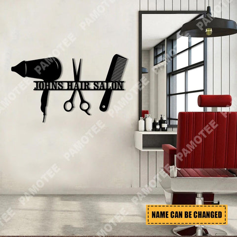 Custom Hair Dryer Scissor Comb Barber Metal Sign, Hairdresser Gift, Metal Laser Cut Metal Signs Custom Gift Ideas