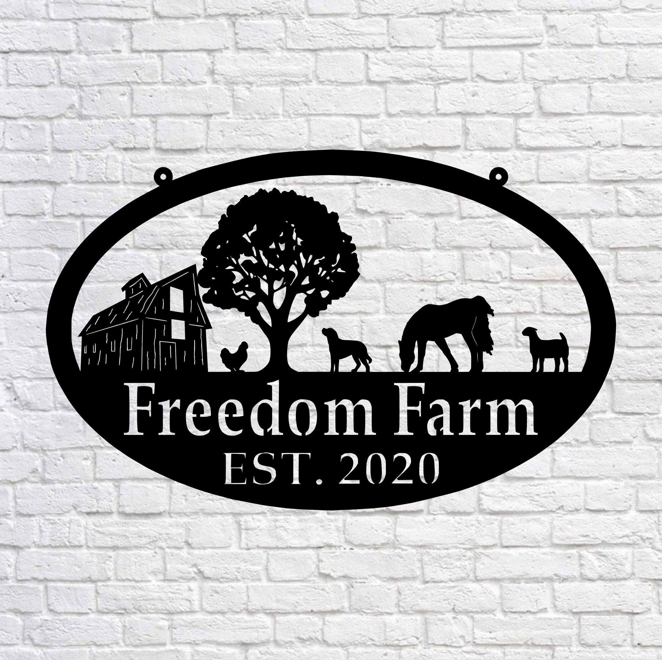 Metal Farm Sign , Barn And Horse, Chicken, Dog, And Goat Personalized Family Name Metal Sign Wedding Gift Personalized Gift, Laser Cut Metal Signs Custom Gift Ideas