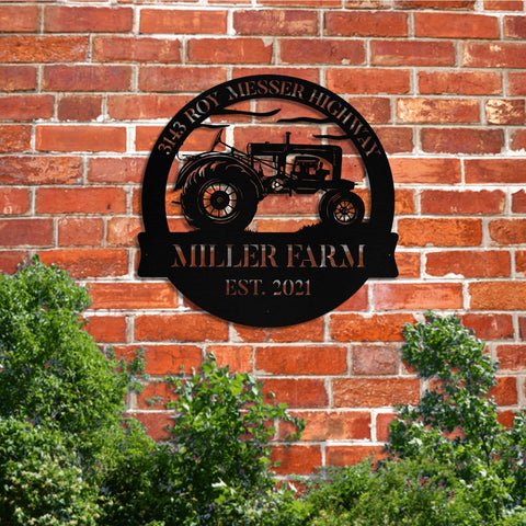 Metal Farm Sign Tractor Monogram, Custom Outdoor Farmhouse, Front Gate, Metal Laser Cut Metal Signs Custom Gift Ideas