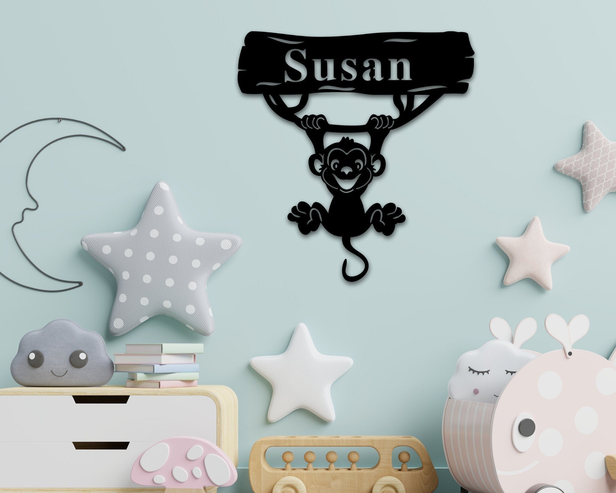 Monkey Name Sign, Nursery Decor, Personalized Metal Sign, Mtal Name, Personalized Name Sign, Metal Name Sign, Little Monkey Kid Gift Ideas, Metal Laser Cut Metal Signs Custom Gift Ideas