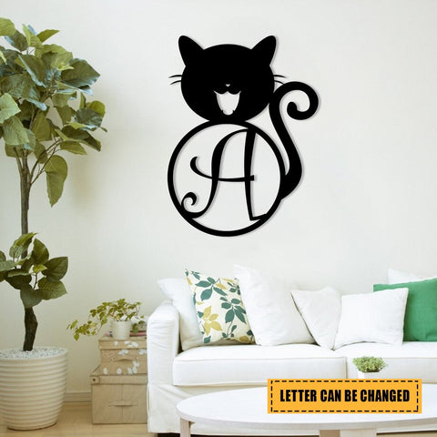 Personalized Name Smiling Cat Metal Sign, Pet Housewarming Metal Art, Metal Laser Cut Metal Signs Custom Gift Ideas