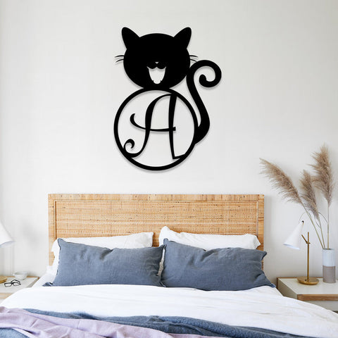 Personalized Name Smiling Cat Metal Sign, Pet Housewarming Metal Art, Metal Laser Cut Metal Signs Custom Gift Ideas