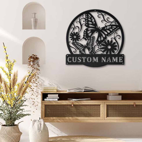 Personalized Butterfly And Flower Metal Sign Art, Custom Butterfly And Flower Metal Sign, Birthday Gift, Animal Funny, Father's Day Gift, Laser Cut Metal Signs Custom Gift Ideas