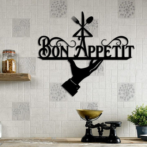 Bon Appetit Cooking Chef Metal Sign, Custom Kitchen Wall Decor, Wedding Art Gift For Him/her, Metal Laser Cut Metal Signs Custom Gift Ideas