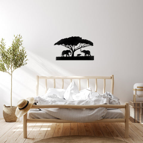 Africa Wall Art, Safari Animals Wall Decor, Elephants And Tree Wall Decor, Housewarming Gift, Above Bed Wall Decor, Abstract Safari Art, Metal Laser Cut Metal Signs Custom Gift Ideas