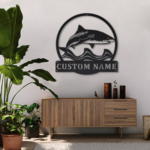 Personalized Tiger Shark Monogram Metal Sign Art, Custom Shark Monogram Metal Sign, Birthday Gift, Animal Funny, Father's Day Gift, Laser Cut Metal Signs Custom Gift Ideas