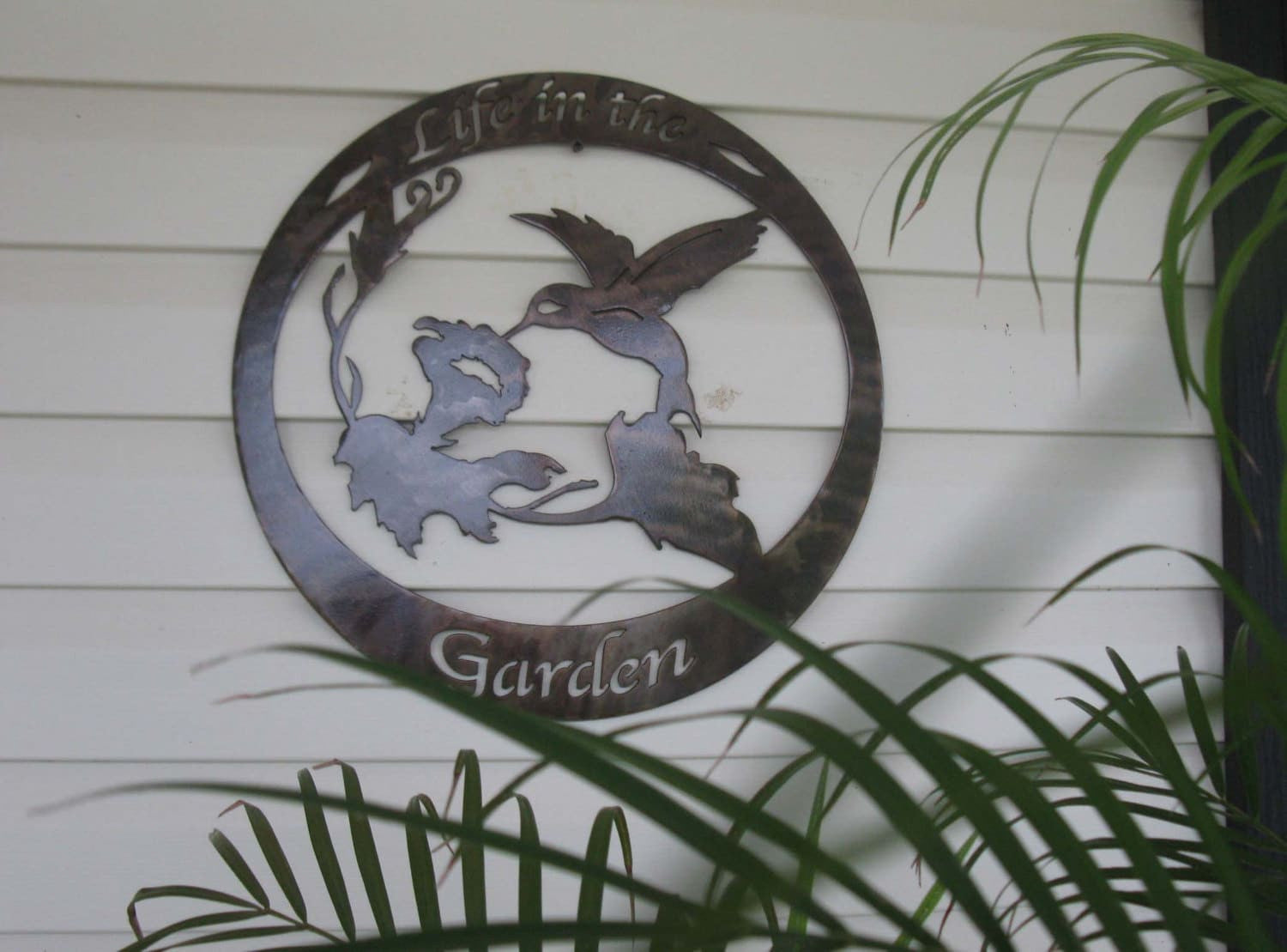 Metal Oval With Hummingbird Feeding On Flower, Personalized With Your Name, Metal Wall Art, Metal House Sign, Metal Laser Cut Metal Signs Custom Gift Ideas