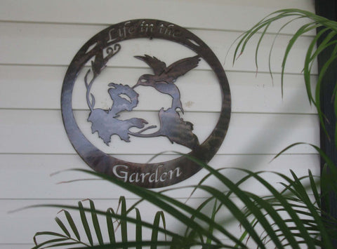 Metal Oval With Hummingbird Feeding On Flower, Personalized With Your Name, Metal Wall Art, Metal House Sign, Metal Laser Cut Metal Signs Custom Gift Ideas