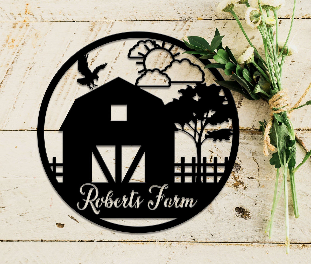 Personalized Farm Scene Metal Sign, Family Name Sign, Housewarming Gift, Personalized Metal Wall Art, Personalized Farm Monogram Metal Sign, Laser Cut Metal Signs Custom Gift Ideas