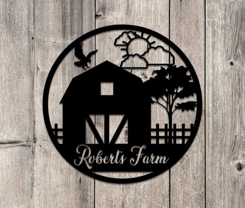 Personalized Farm Scene Metal Sign, Family Name Sign, Housewarming Gift, Personalized Metal Wall Art, Personalized Farm Monogram Metal Sign, Laser Cut Metal Signs Custom Gift Ideas
