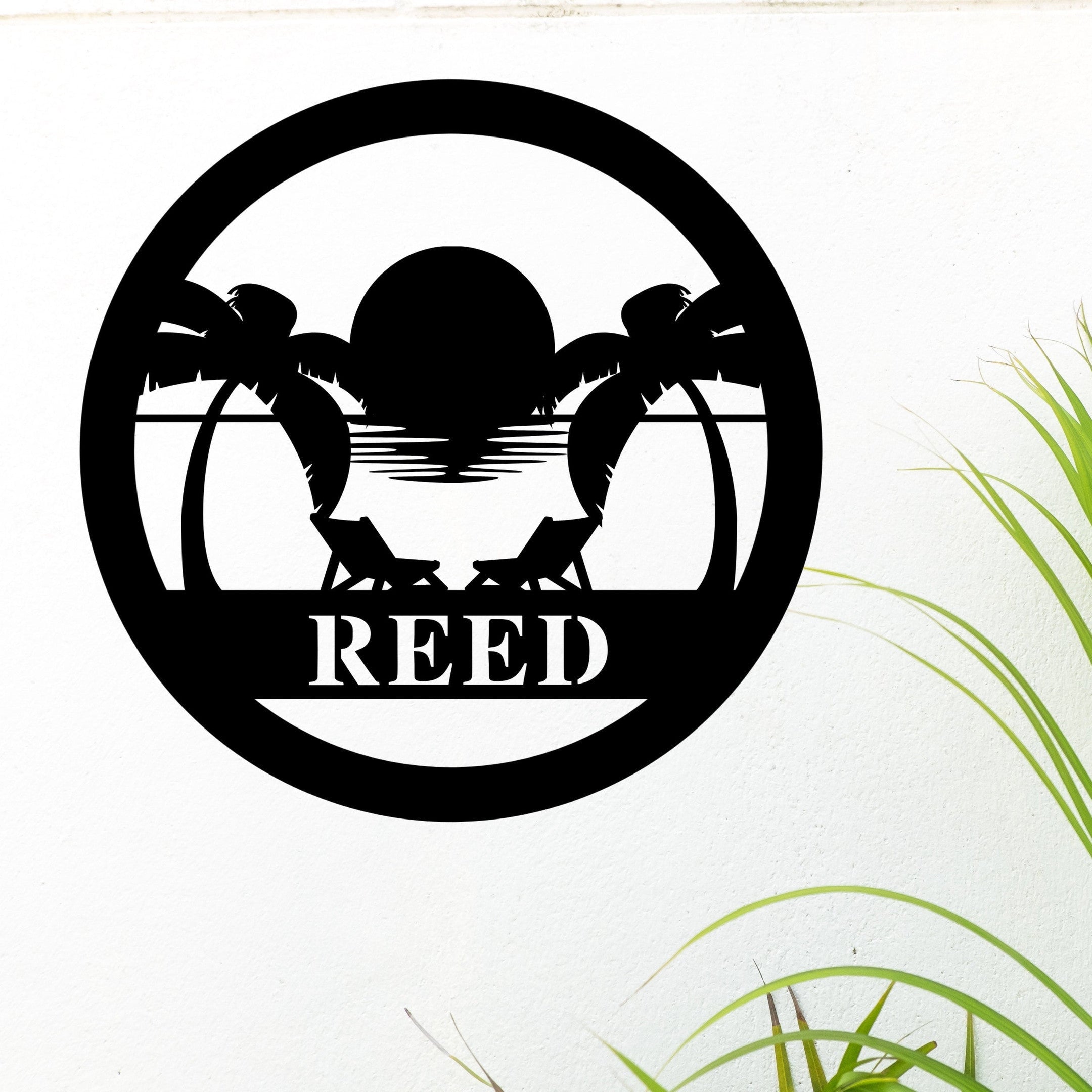 Personalized Palm Tree Sign, Custom Family Name Beach Sign, Beach House Personalized Metal Sign, Round Metal Beach House Sign With Name, Laser Cut Metal Signs Custom Gift Ideas