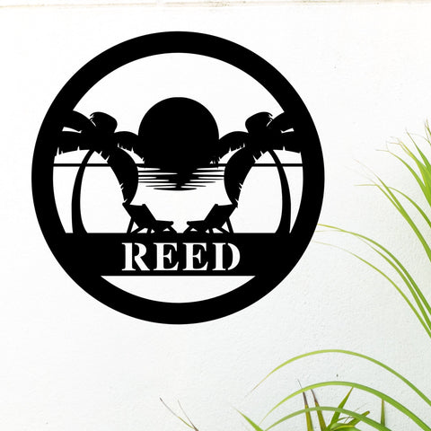 Personalized Palm Tree Sign, Custom Family Name Beach Sign, Beach House Personalized Metal Sign, Round Metal Beach House Sign With Name, Laser Cut Metal Signs Custom Gift Ideas