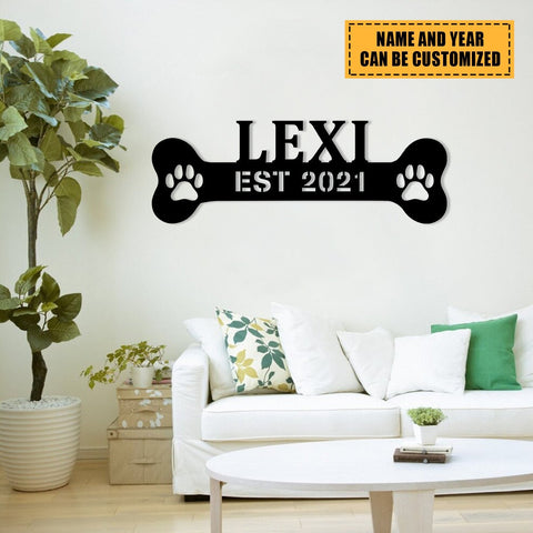 Personalized Dog Paw Bone Metal Sign, Pet Housewarming Home Decor, Metal Laser Cut Metal Signs Custom Gift Ideas