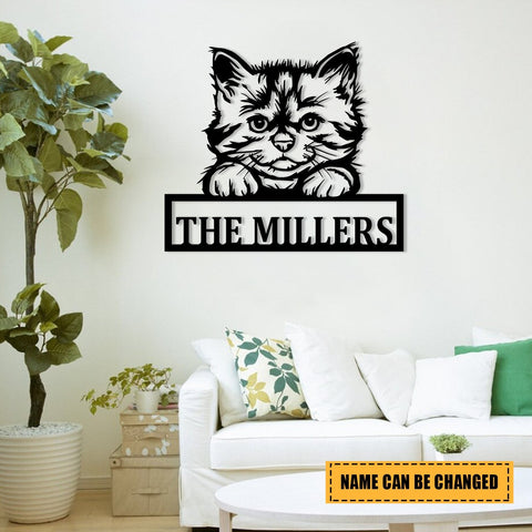 Personalized Kitty Cat Metal Sign, Custom Pet Housewarming Wall Decor, Metal Laser Cut Metal Signs Custom Gift Ideas