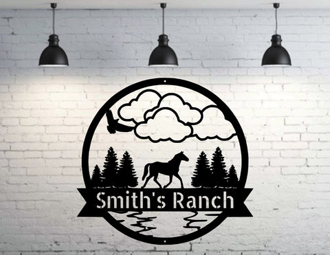 Personalized Horse Metal Sign Horseshoe Art Western Decor Initial Metal Sign Housewarming Gift Metal Wall Art Metal Wall Decor, Laser Cut Metal Signs Custom Gift Ideas